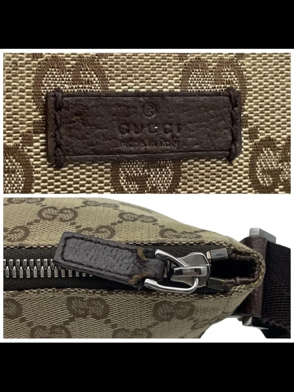 Gucci Beige Brown GG Canvas Messenger Bag with Dark Brown Trim